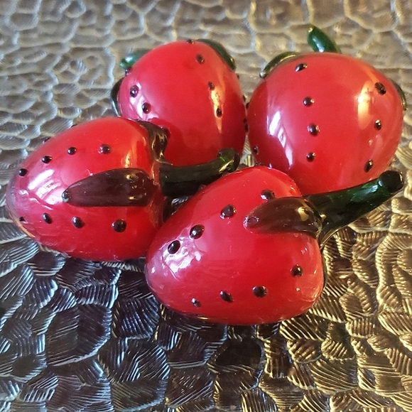 Lot of 3 Vtg Murano Style Strawberry Hand Blown Art Glass Paperweight 3,5" big - Picture 3 of 5